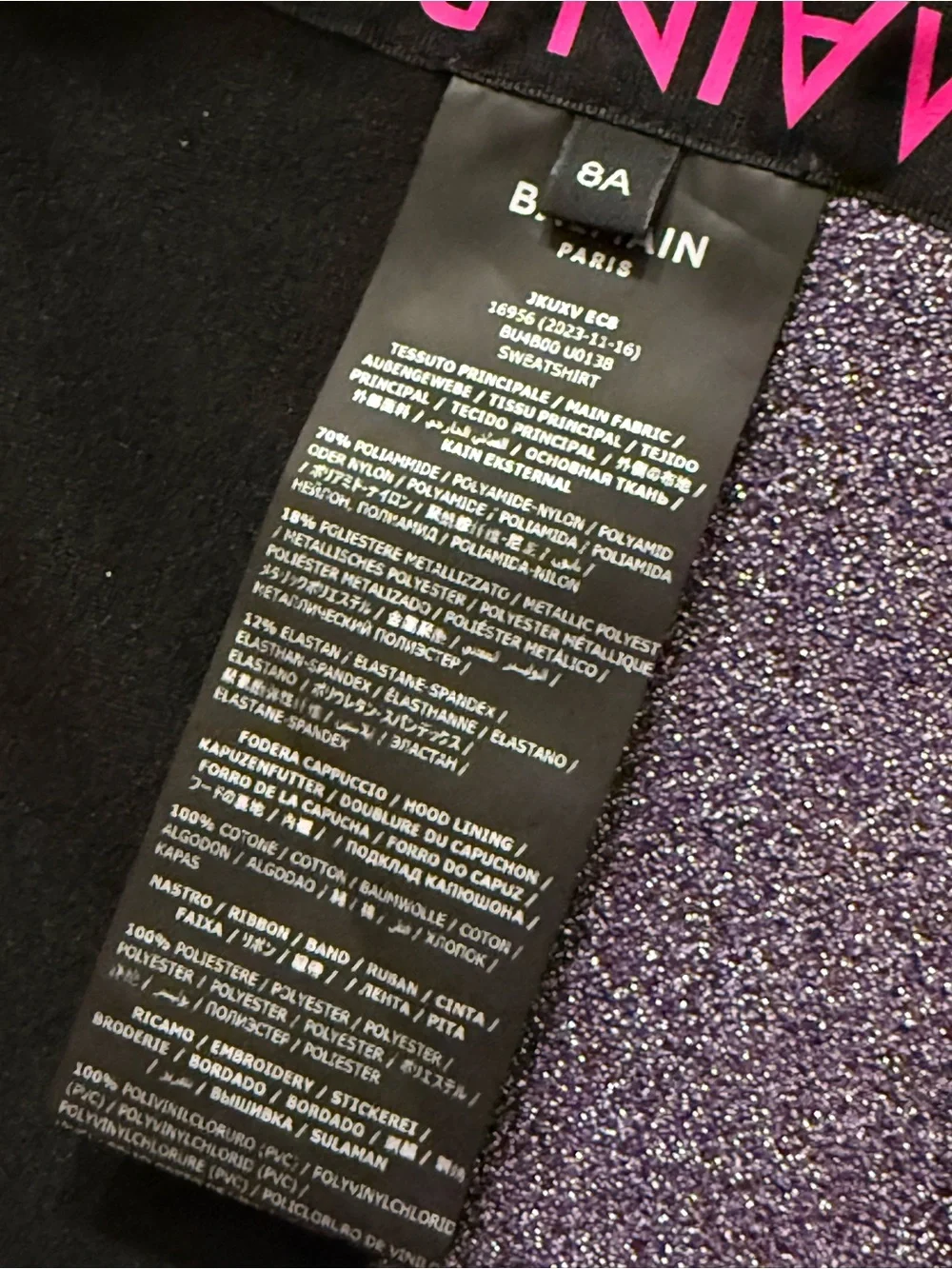 Balmain Purple Glitter Zip Hoodie and Shorts Set